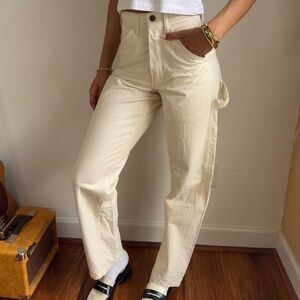 Cream beige high-waisted straight-leg carpenter pants